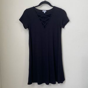 Black criss-cross detail mini dress